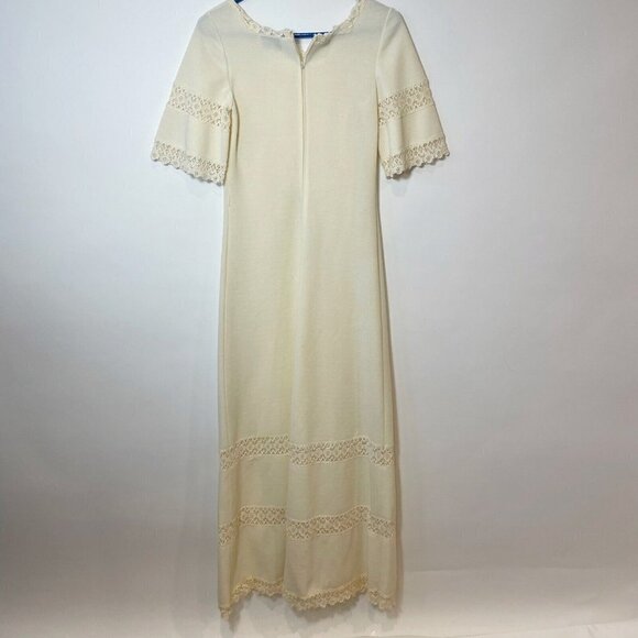Butte Knit Vintage Short Sleeve Wedding Dress Lace M Ivory Square Neck S 70s 60s - Picture 2 of 14